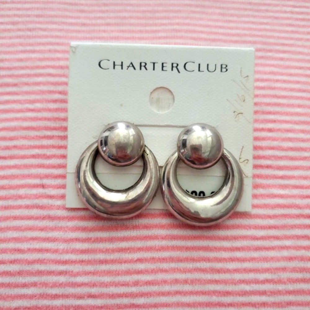 New on Card Charter Club Silvertone Door knocker Earrings